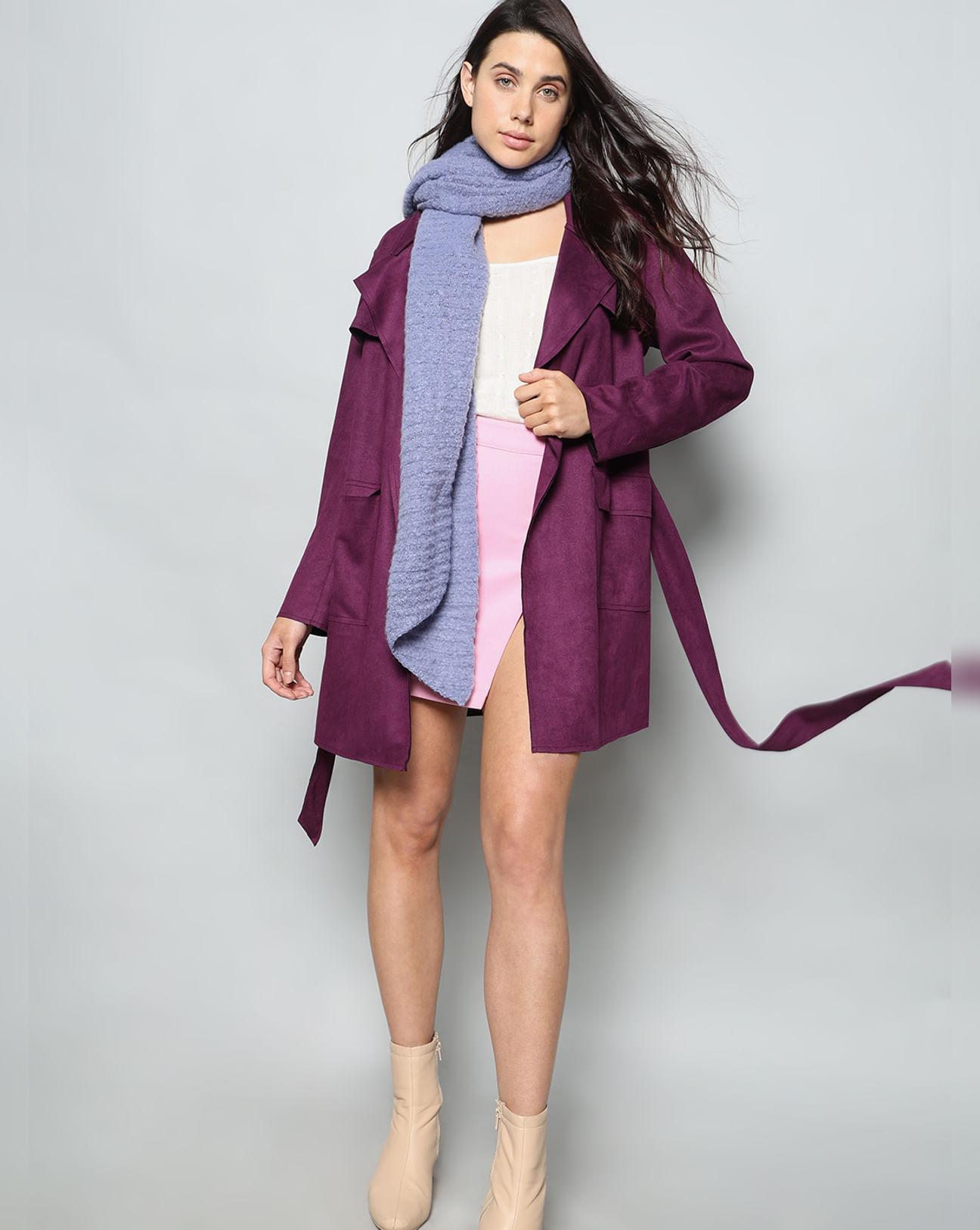 Purple Faux Suede Mid Length Jacket