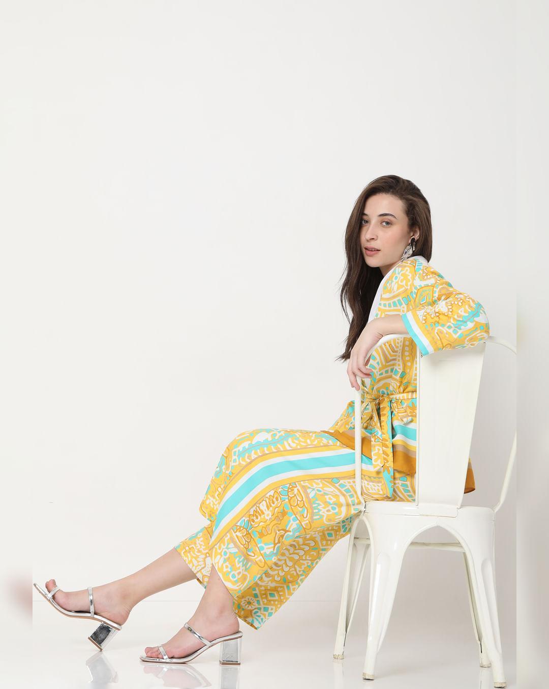 Yellow Mid Rise Abstract Print Culottes