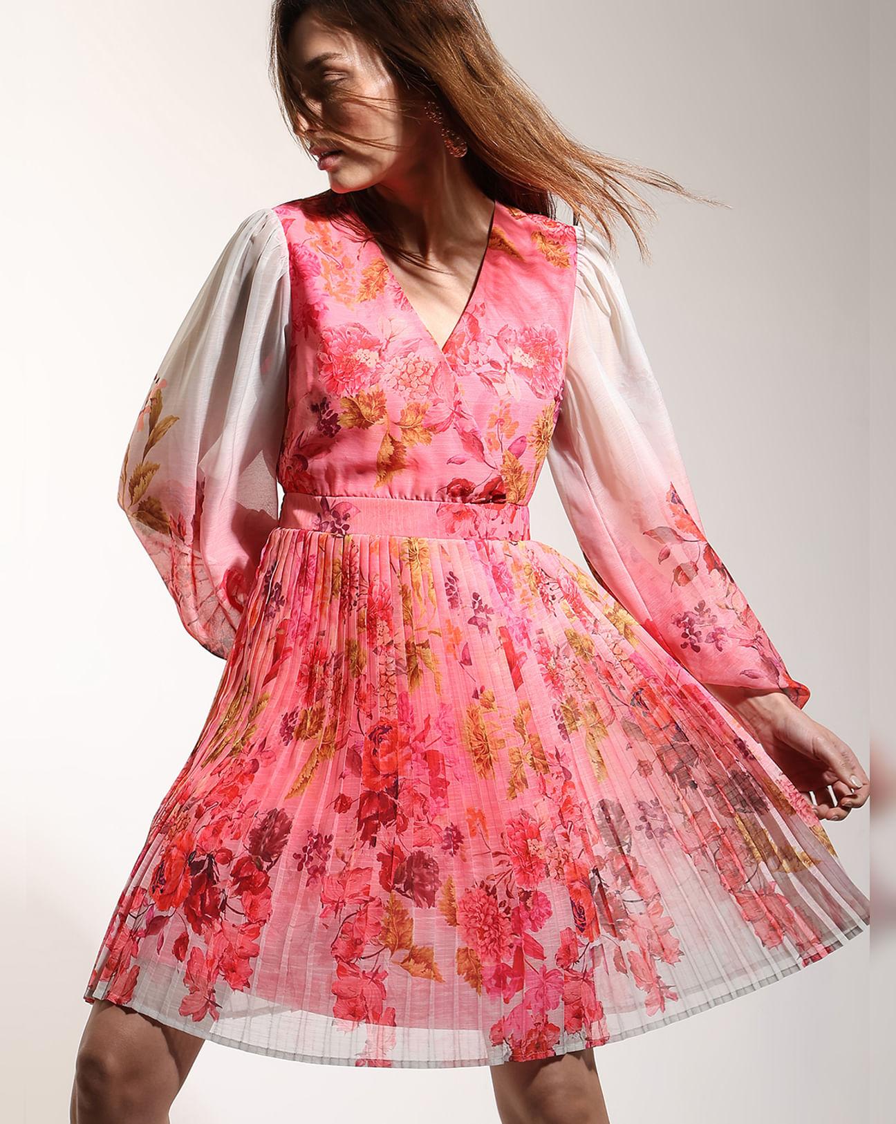 Pink Floral Ombre Mini Dress