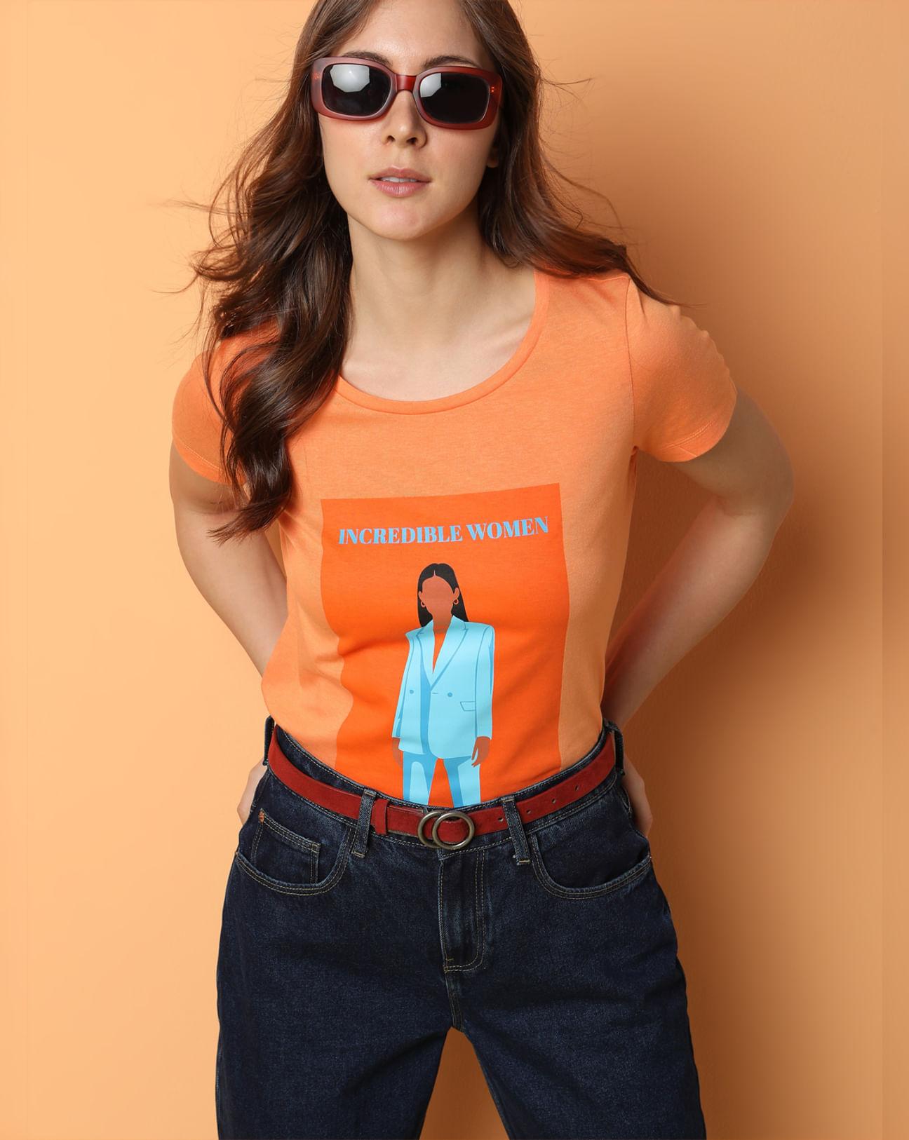 Orange Typographic Print T-shirt