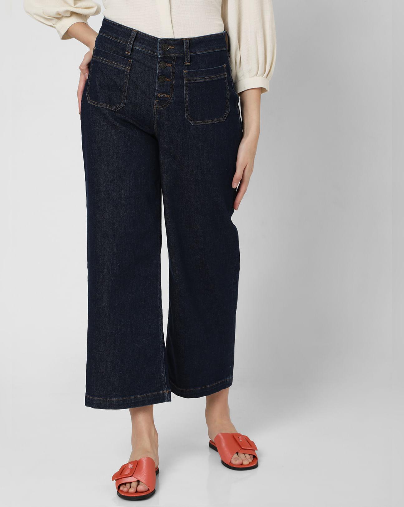 blue-high-rise-buttoned-wide-leg-jeans