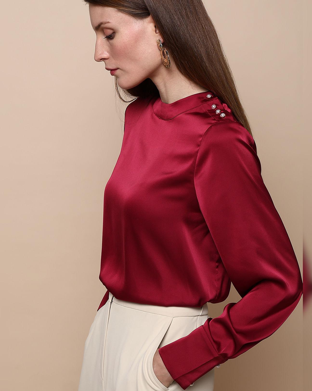 red-high-neck-satin-top