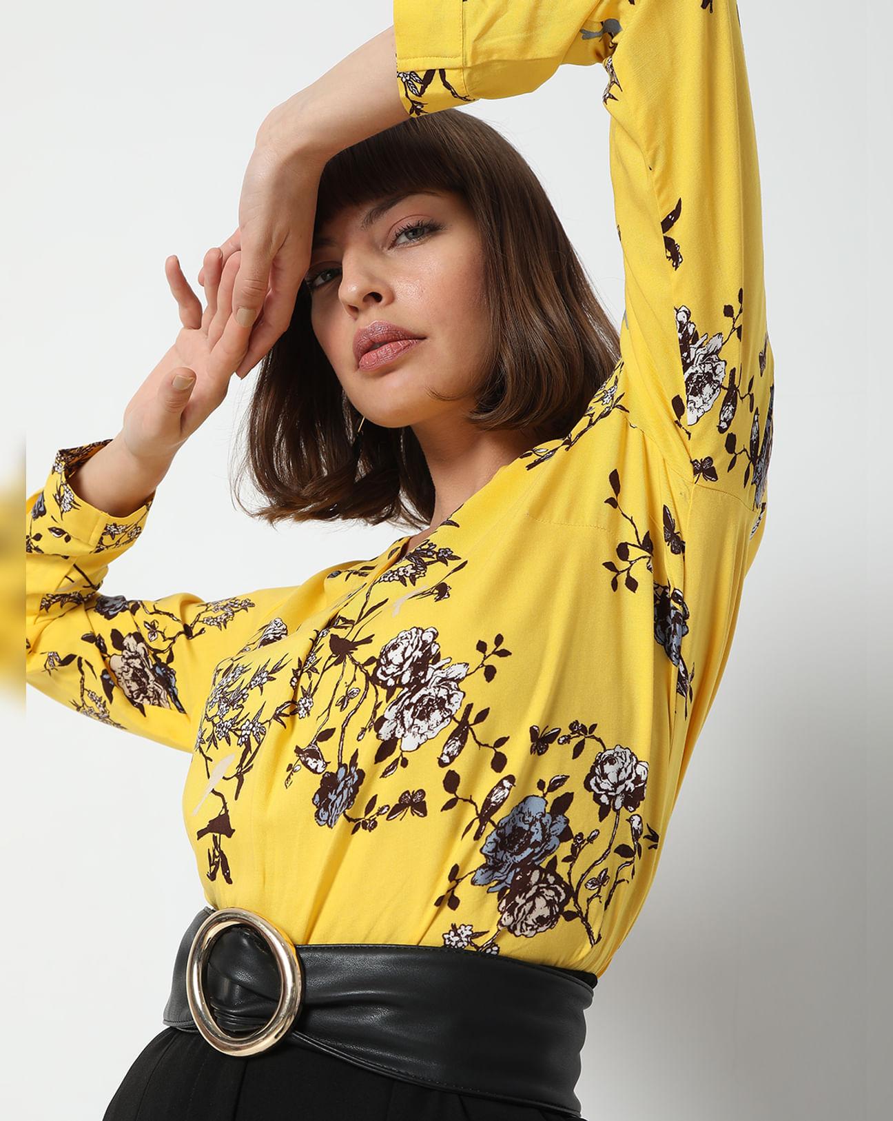 yellow-floral-print-top