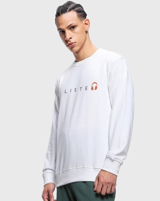 Men's White Keep Listening Typography Sweatshirt