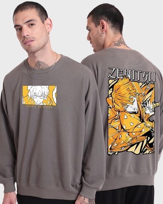 Men's Grey Godspeed Graphic Printed Oversized Sweatshirt