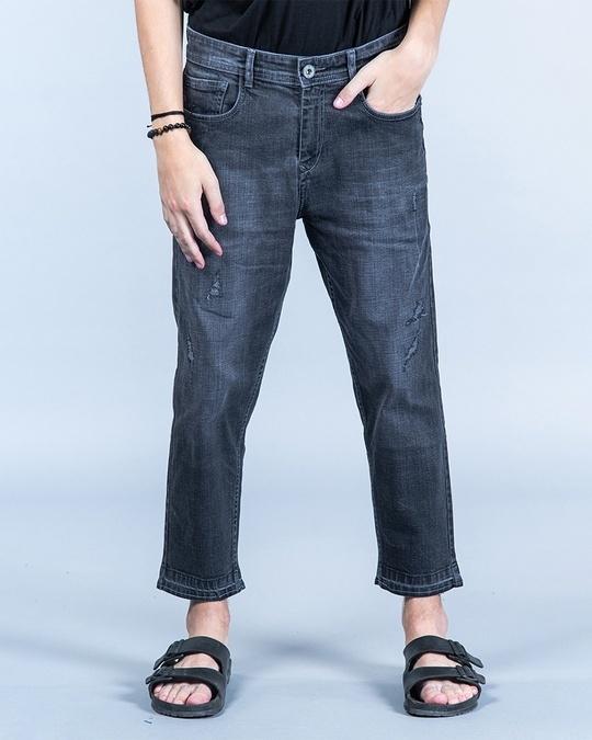 Men's Smokey Grey Washed Distressed Slim Fit Jeans