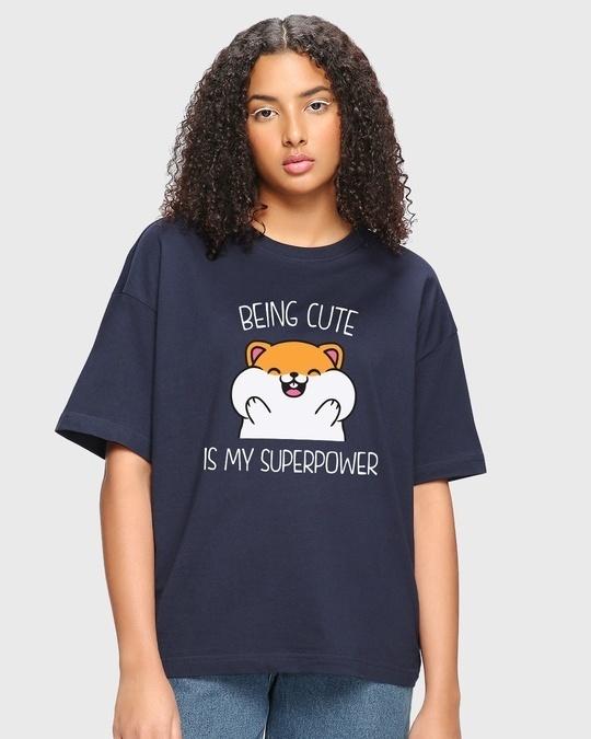 women's-blue-being-cute-is-my-superpower-graphic-printed-oversized-t-shirt