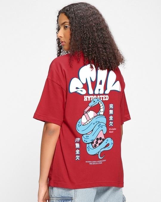 Women's Red Stay Hydrated Graphic Printed Oversized T-shirt