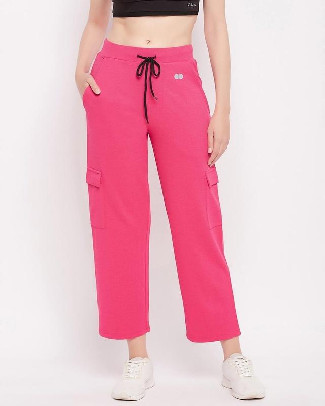 clovia-women's-pink-activewear-cargo-track-pants