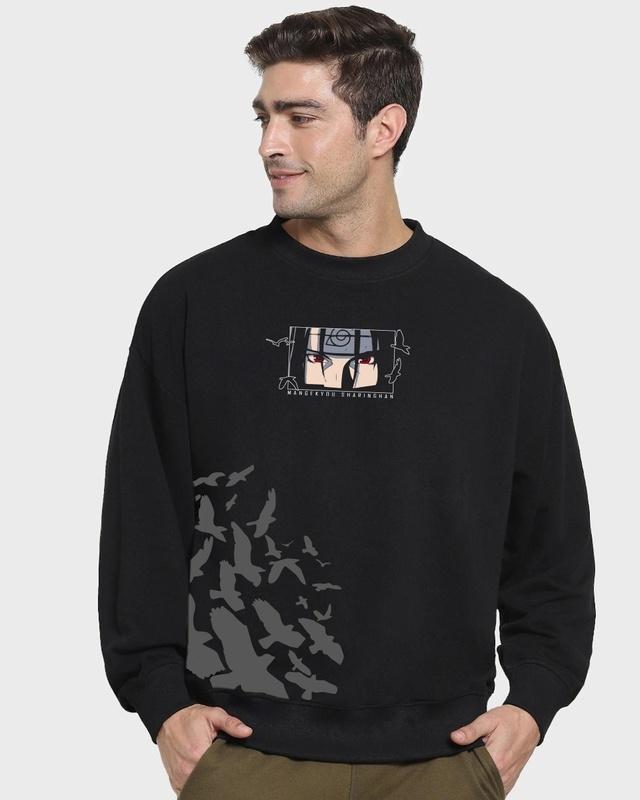 Men's Black Sacrifice Graphic Printed Oversized Sweatshirt