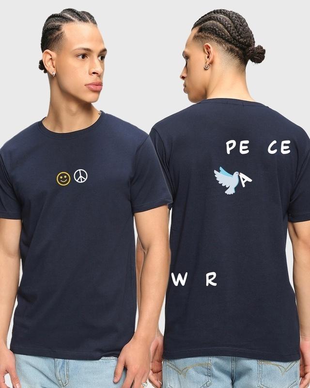 Men's Blue Peace Not War Typography T-shirt