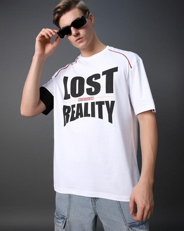 Men's White Conciousness Typography Super Loose Fit T-shirt