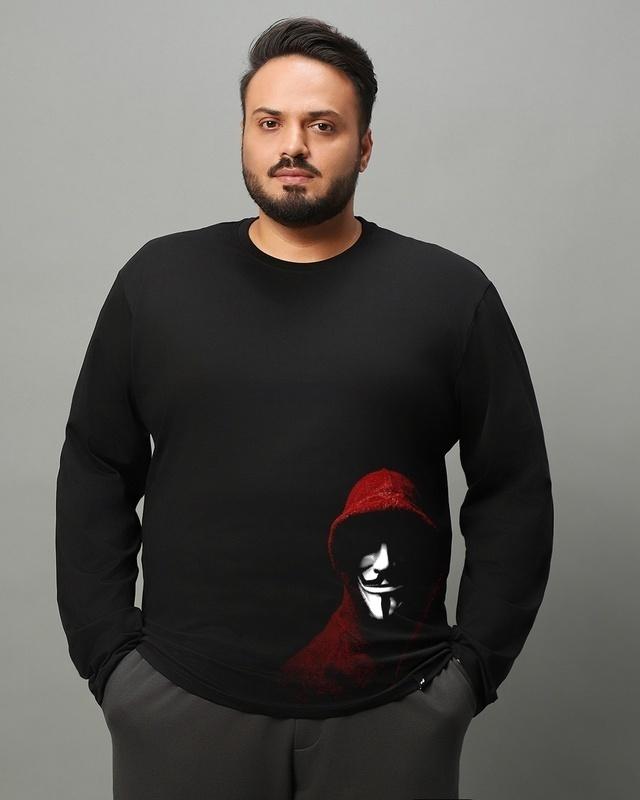 men's-black-anonymous-mask-graphic-printed-plus-size-t-shirt