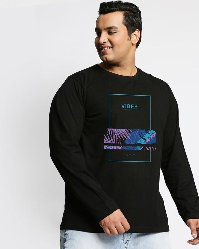 men's-black-blue-vibes-graphic-printed-plus-size-t-shirt