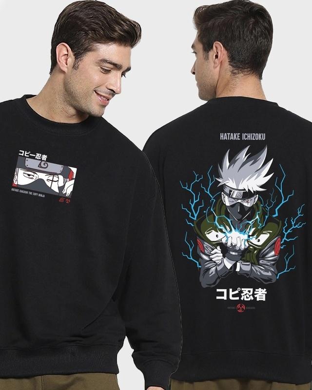 men's-black-chidori-kakashi-graphic-printed-oversized-sweatshirt