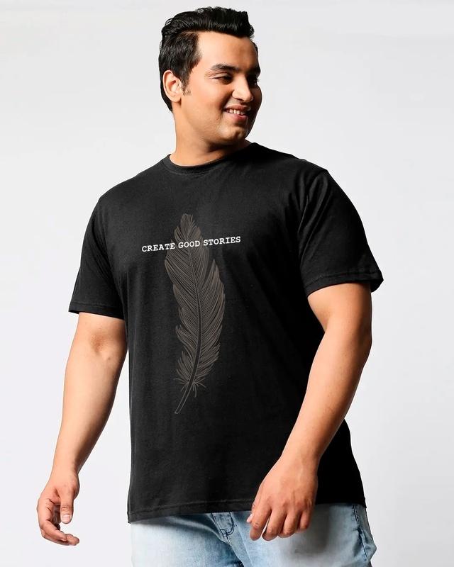 Men's Black Create Good Stories Graphic Printed Plus Size T-shirt