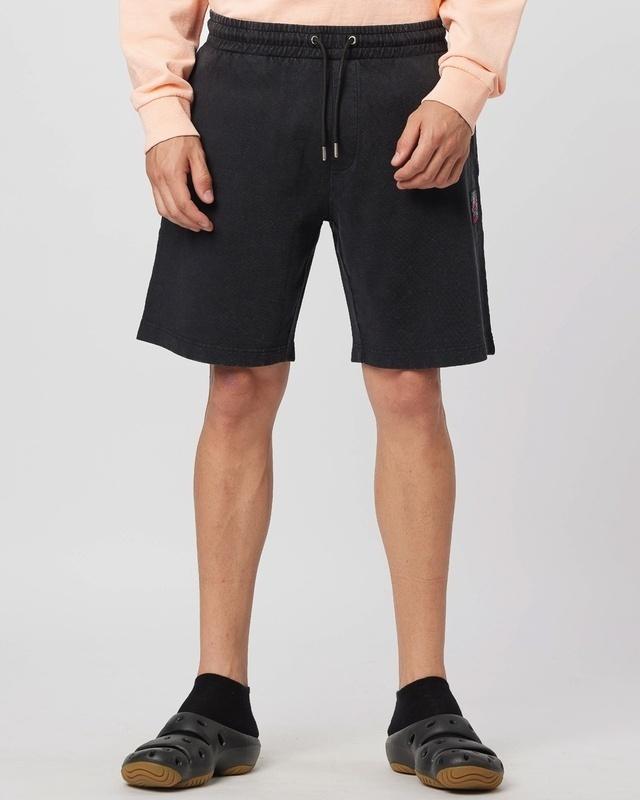 Men's Black Embroidered Shorts