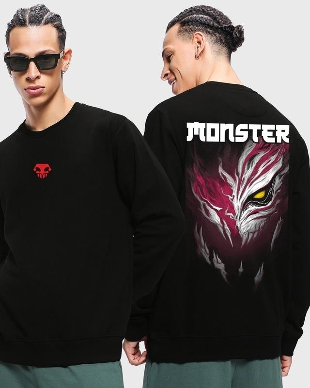 Men's Black Monster Graphic Printed Fleece Sweatshirt