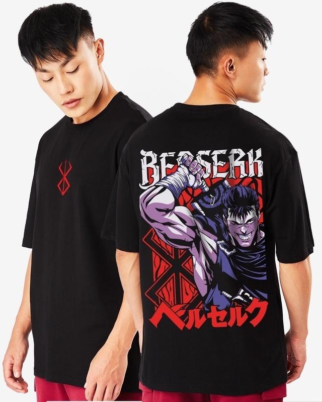 Men's Black Swordsman Graphic Printed Oversized T-shirt