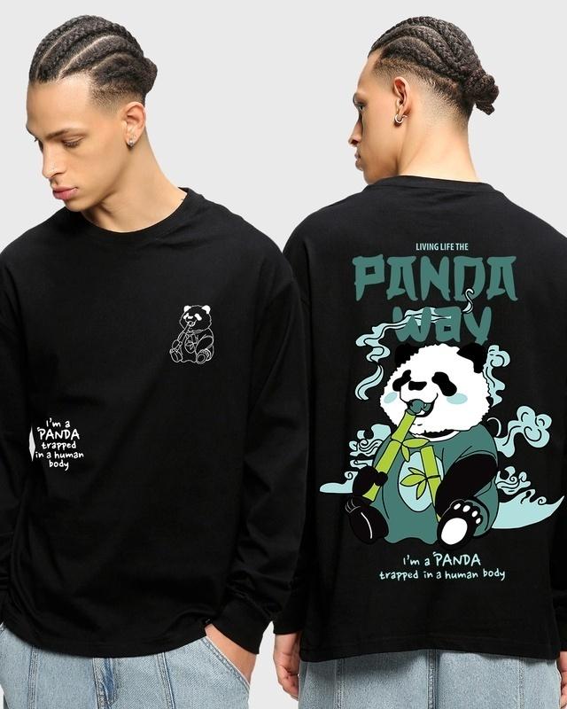 Men's Black The Panda Way Graphic Printed Oversized T-shirt