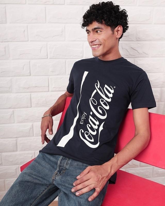 Men's Blue Coca Cola Wave Graphic Printed T-shirt