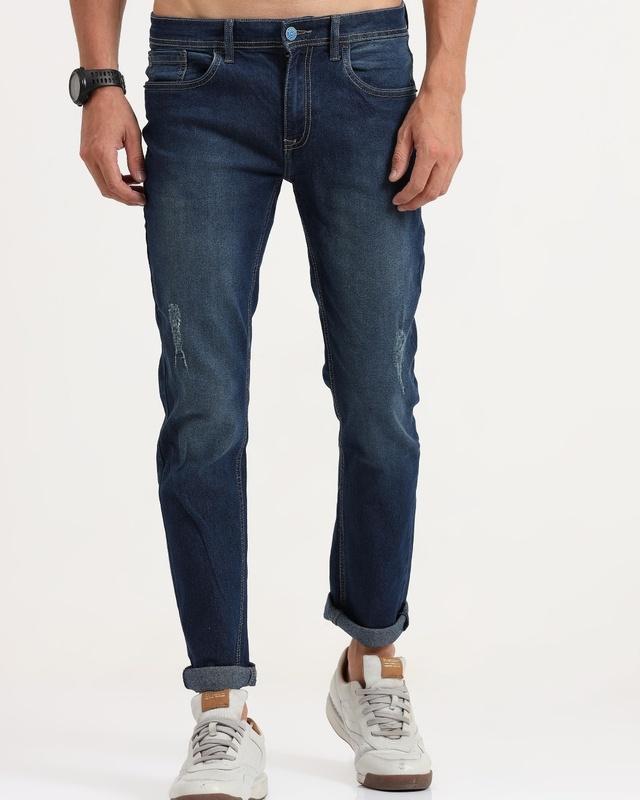 Men's Blue Distressed Slim Fit Jeans