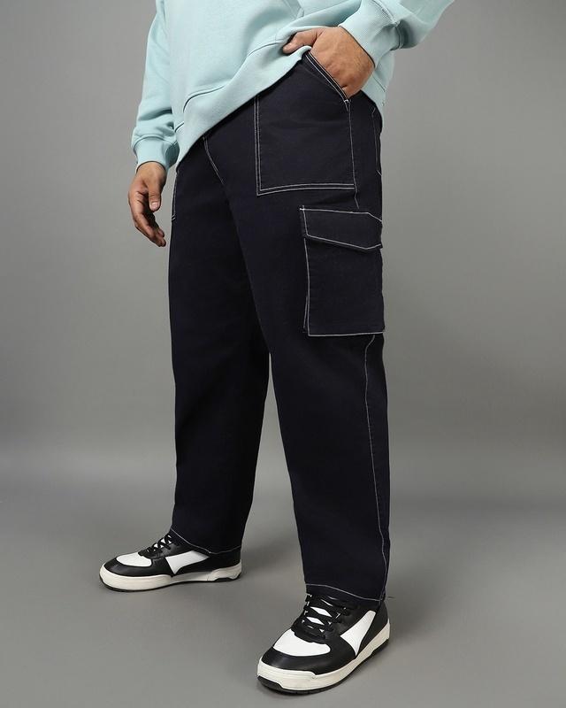 men's-blue-oversized-plus-size-cargo-trousers