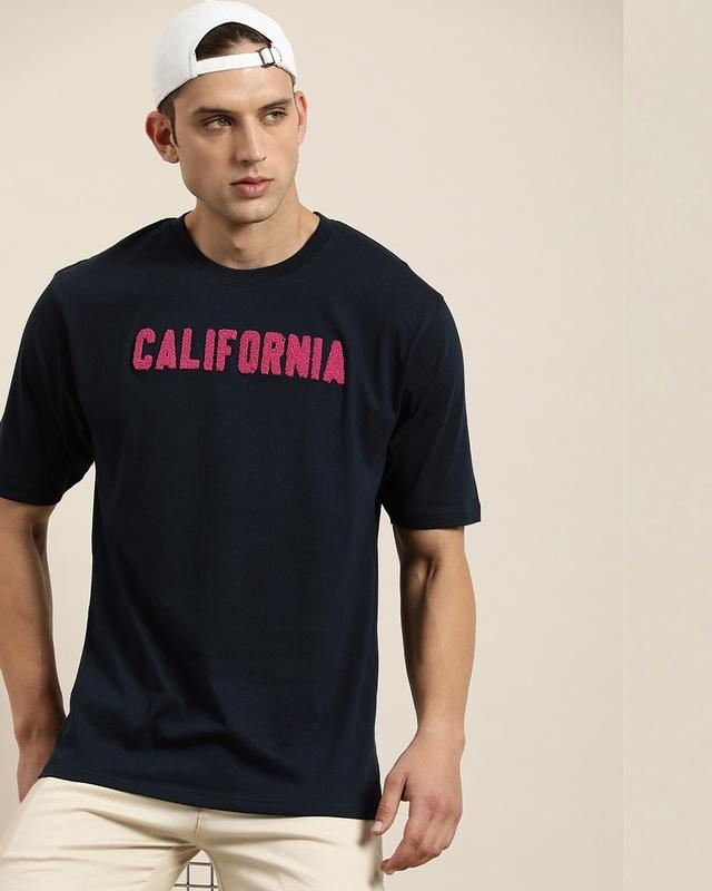 Men's Blue Typographic Oversized T-shirt