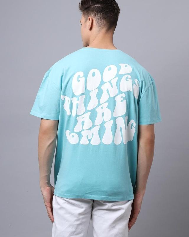 Men's Blue Typography Super Loose Fit T-shirt