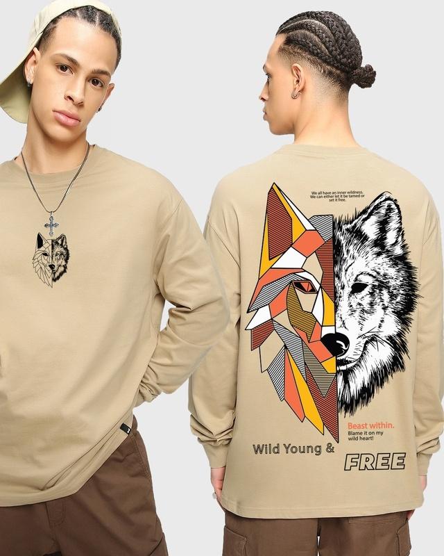 Men's Brown Beast Within Graphic Printed Oversized T-shirt