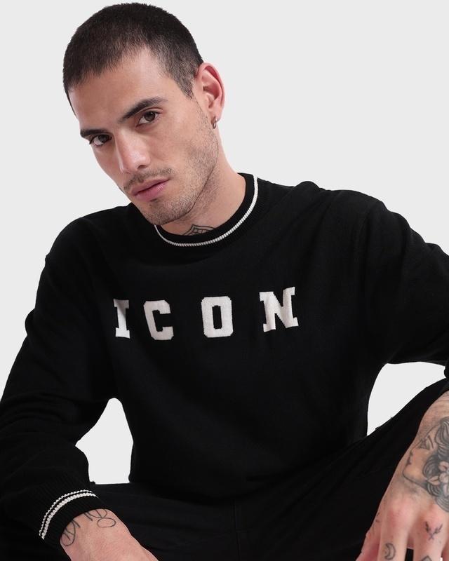 Men's Jet Black ICON Typography Oversized Sweater