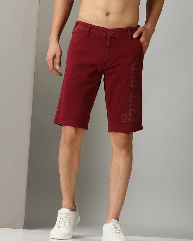 Men's Maroon Typography Slim Fit Shorts
