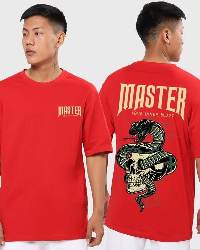 Men's Red Master Graphic Printed Oversized T-shirt