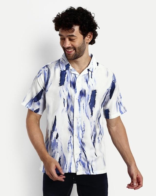 Men's White & Blue Abstract Printed Shirt