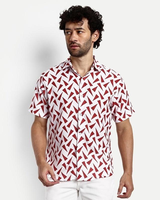 Men's White & Red All Over Printed Shirt