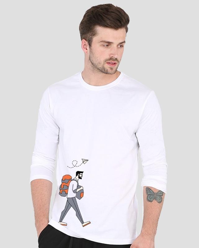 Men's White The Traveller Graphic Printed T-shirt