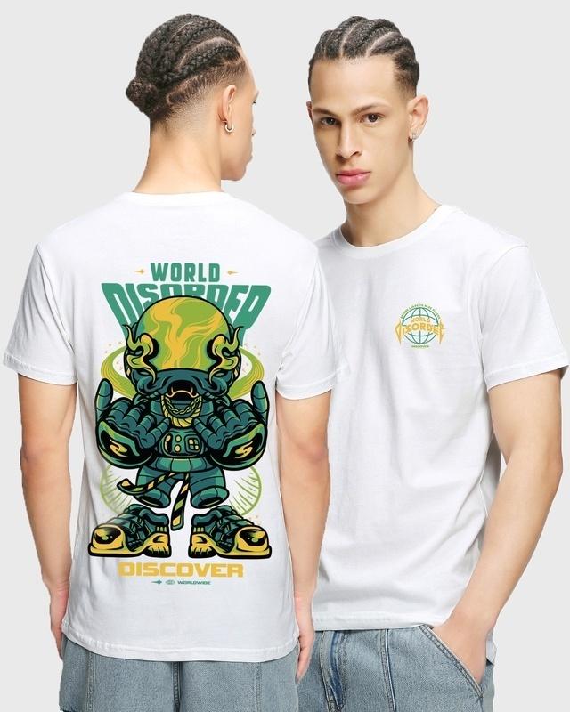 Men's White World Disorder Graphic Printed T-shirt