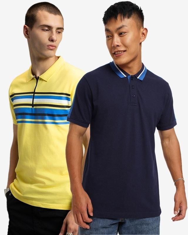 Pack of 2 Men's Yellow & Black Polo T-shirts