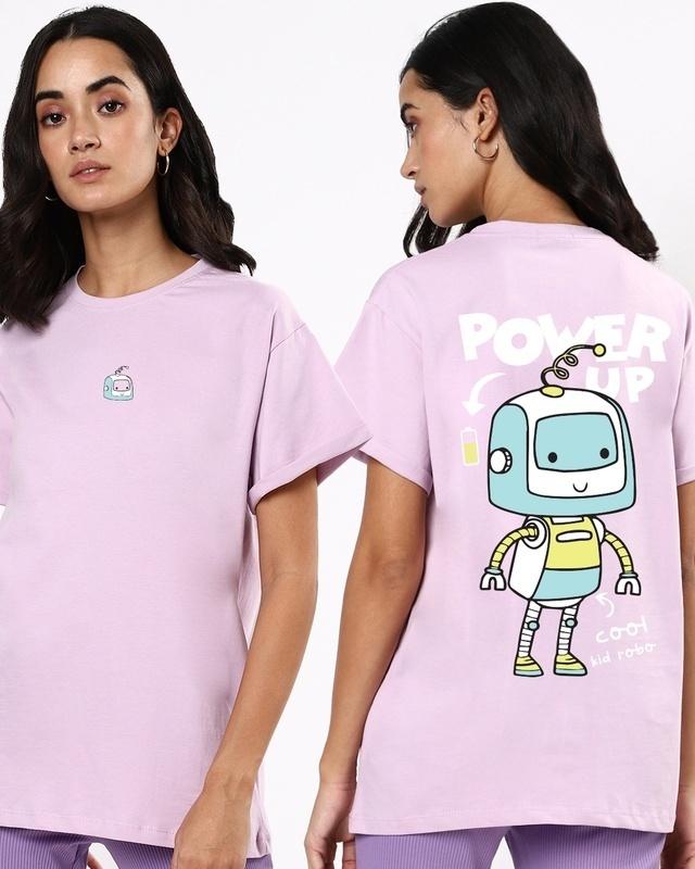 Women's Purple Power Up Graphic Printed Boyfriend T-shirt