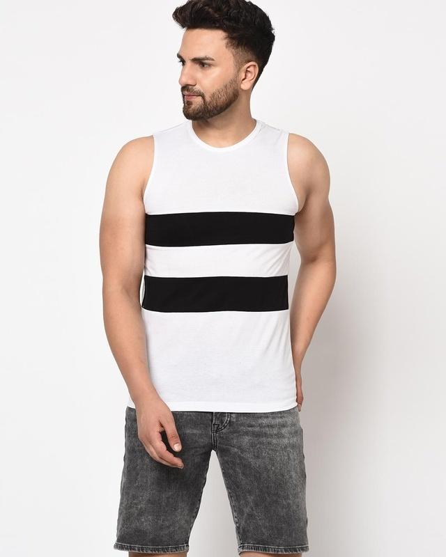 Men's White Striped Slim Fit Vest