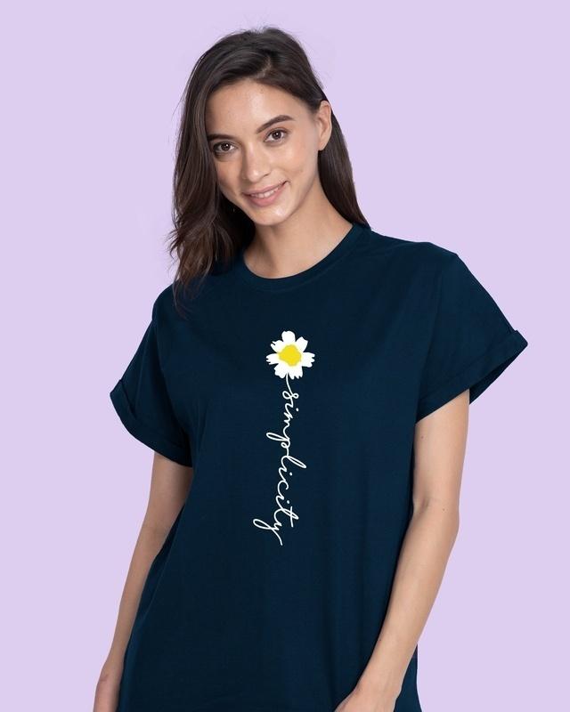 Women's Blue Simplicity Daisy Typography Boyfriend T-shirt