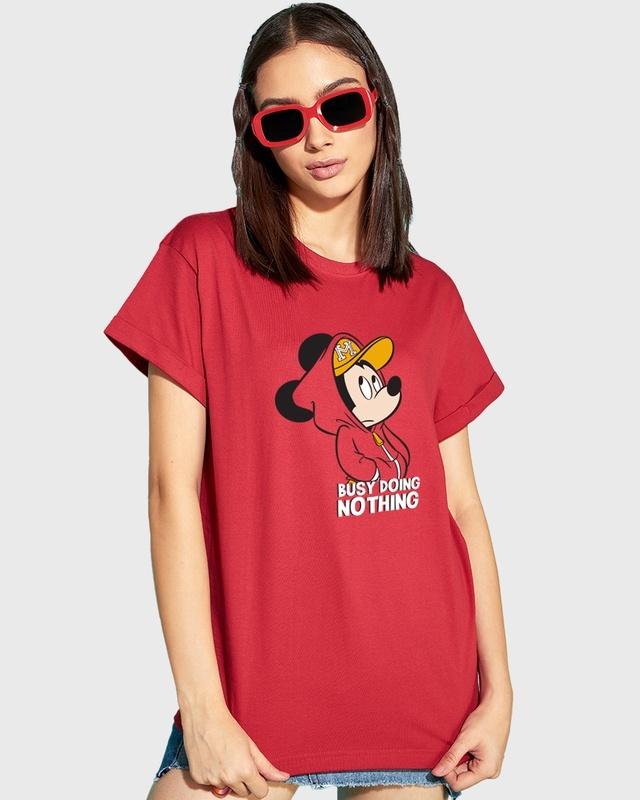 Women's Red Busy Doing Nothing Graphic Printed Boyfriend T-shirt