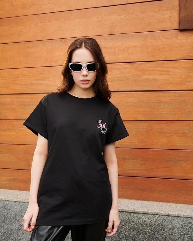 Women's Black Extradordinary Woo Graphic Printed Boyfriend T-shirt