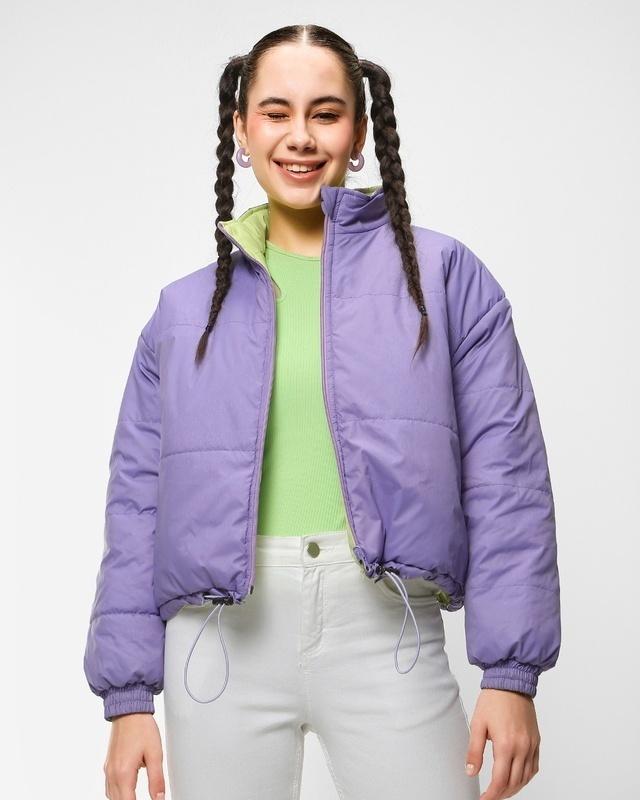 Women's Lime & Lavender Reversible Super Loose  Puffer Jacket