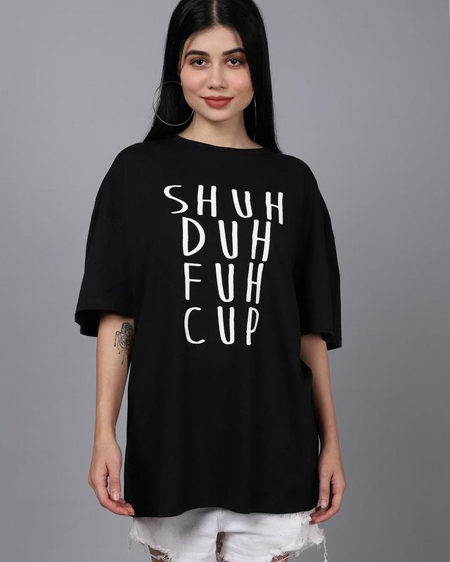 Women's Black Typography Oversized T-shirt