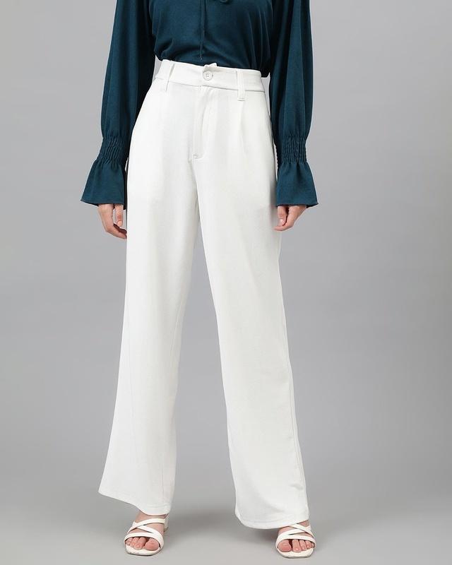 Women's Bright White Straight Fit Trousers