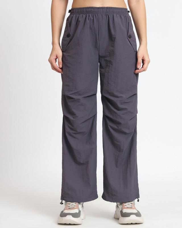 women's-dark-grey-tapered-fit-parachute-pants