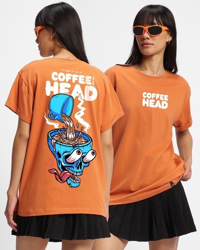 Women's Orange Coffee Head Graphic Printed Boyfriend T-shirt