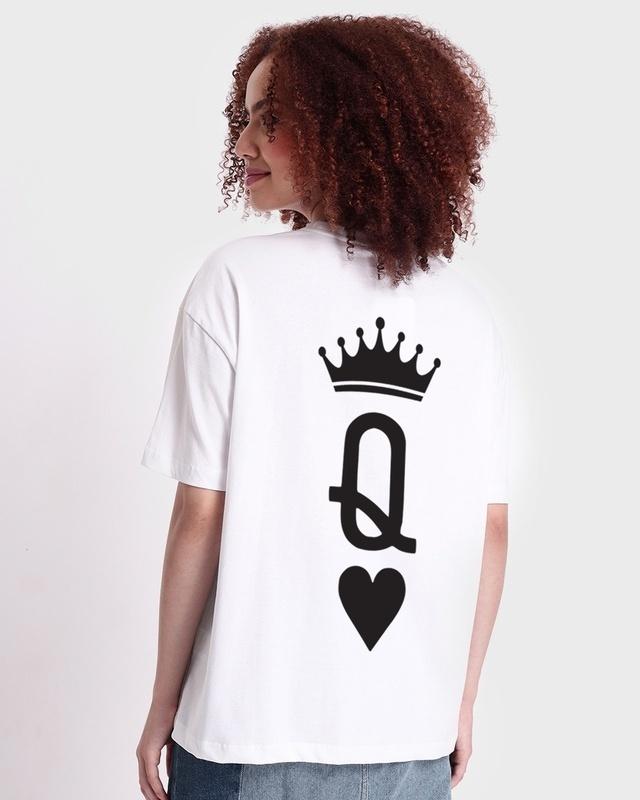 Women's White The Queen Graphic Printed Oversized T-shirt