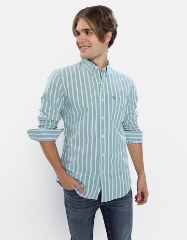 american-eagle-men-green-striped-oxford-button-up-shirt